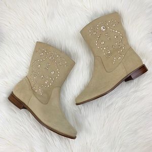 Jack Rogers Kaitlin Stitched Suede Boots in Sand